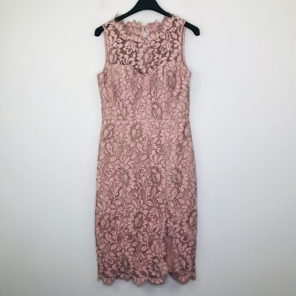 Eliza J Women's 6 Dress Pink Sleeveless Floral Lace Scalloped Slit Sheath BR30